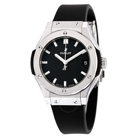 hublot classic fusion black dial black rubber ladies watch|Hublot classic fusion price.